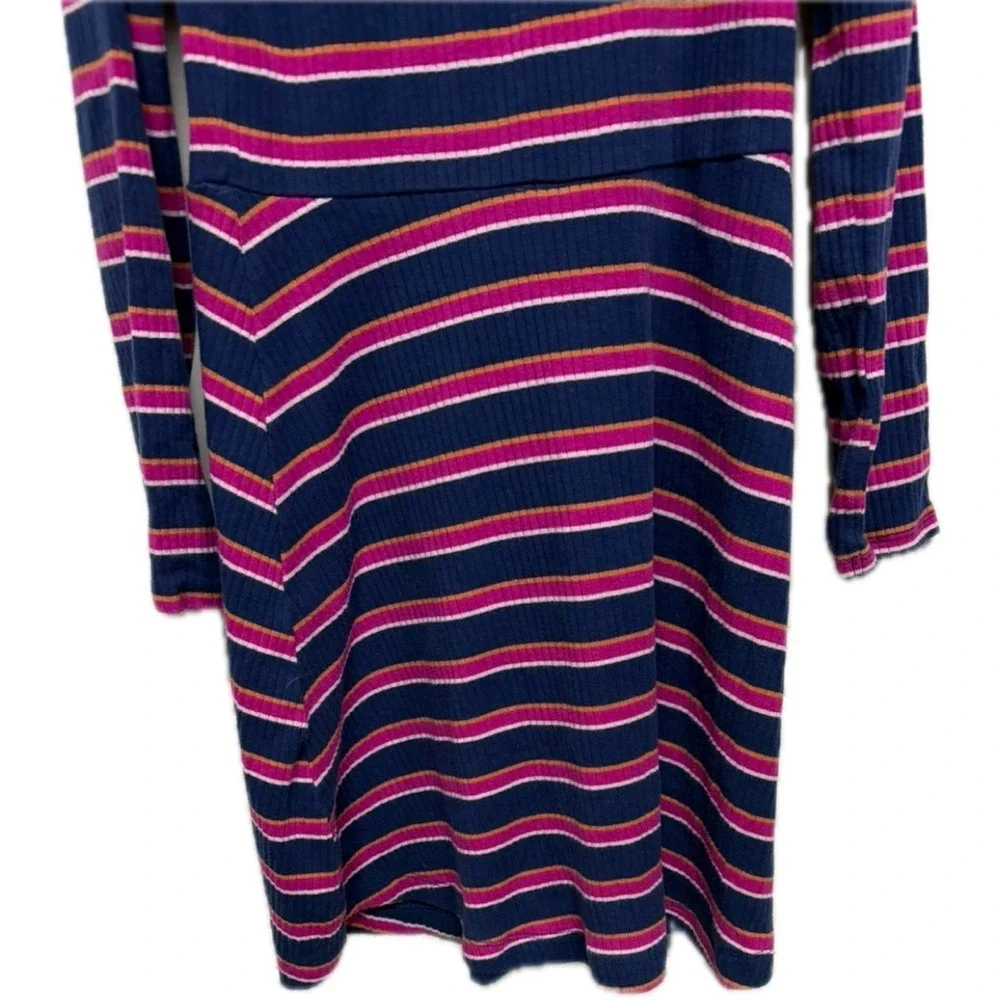Carter's Girls Striped Dress 7 7A Blue Pink Long Sleeve Skater Knit Casual Fall